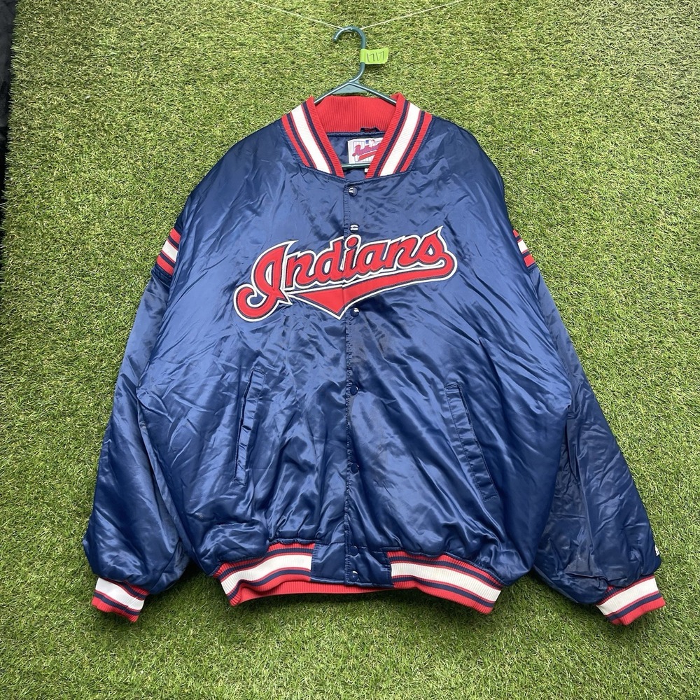 Vintage Cleveland Indians Satin Starter Jacket Mens 2XL Blue MLB Baseball 90s
